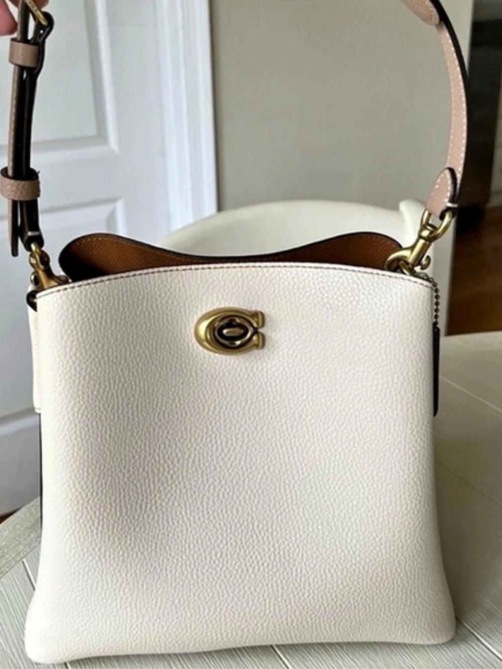 Coach Small Town Bucket Bag White & Brown Shoulder Bag